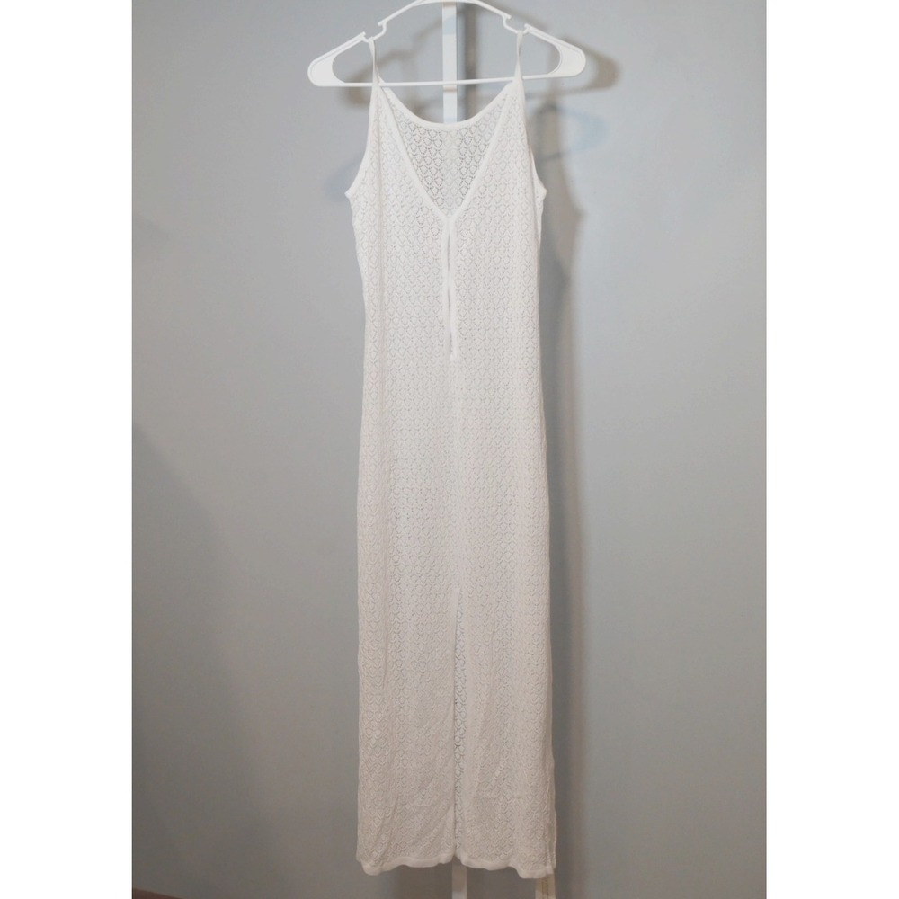 NWT Saodimallsu Womens M White Crochet Swim Cover-up Maxi Front Slit Sleeveless